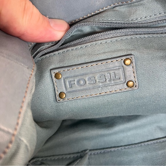 Fossil Light Blue Leather Tote - Vintage-Inspired with Gold Hardware! - Picture 2 of 7